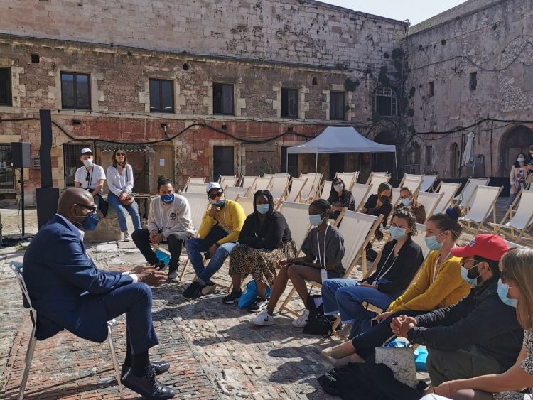 In Marseille, France, Forest Whitaker speaks with youth at the 2021 Les Napoleons Summit